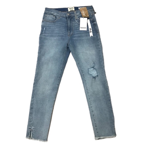 Kensie Light Blue High Rise Raw Hem Skinny Jeans - Picture 2 of 9